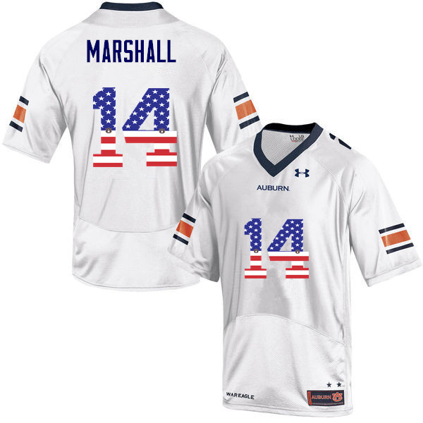Auburn Tigers Men's Nick Marshall #14 White Under Armour Stitched College USA Flag Fashion NCAA Authentic Football Jersey MXD7574FQ